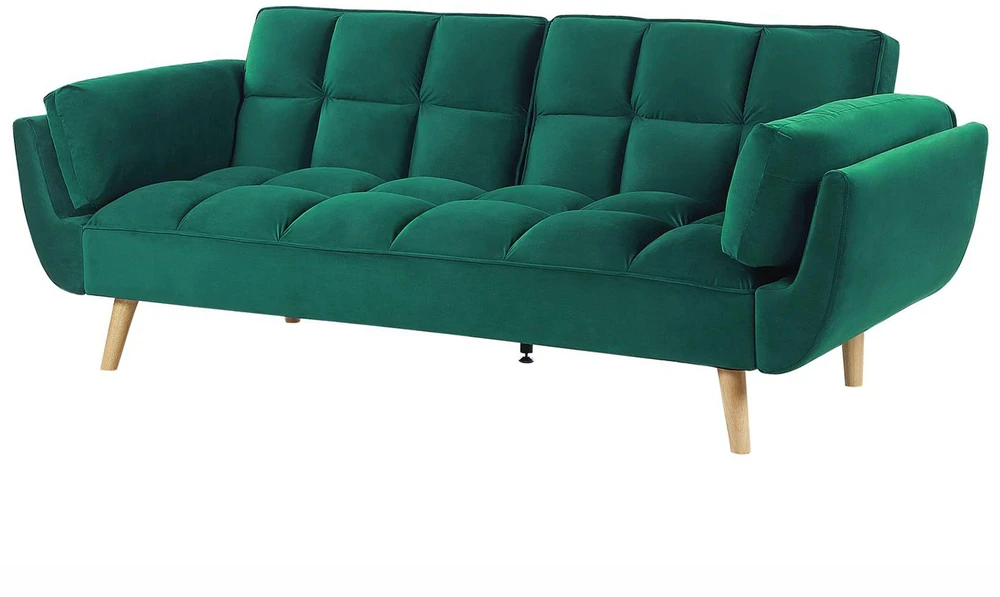Beliani ASBY 3 vietų išskleidžiama sofa, veliūras, žalia