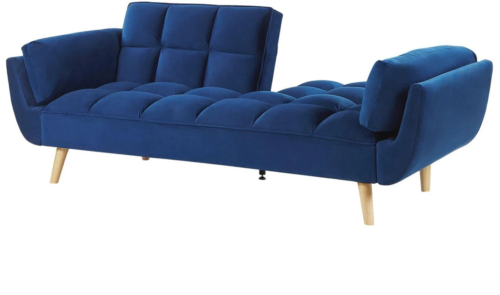 Beliani ASBY 3 vietų išskleidžiama sofa, veliūras, tamsiai mėlyna
