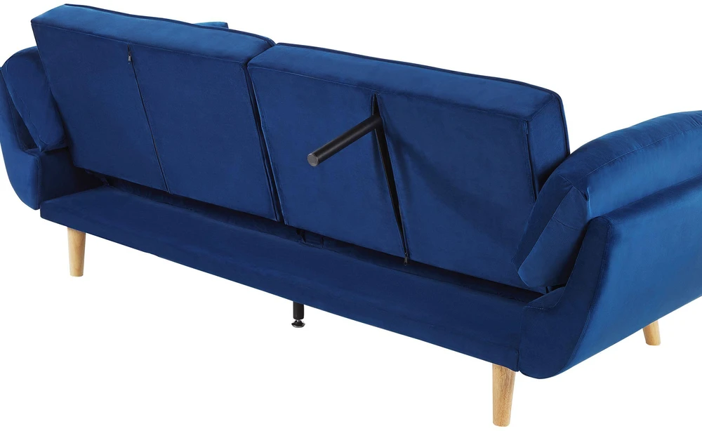 Beliani ASBY 3 vietų išskleidžiama sofa, veliūras, tamsiai mėlyna