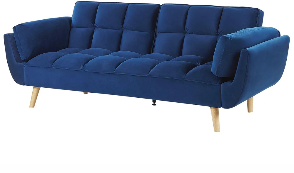 Beliani ASBY 3 vietų išskleidžiama sofa, veliūras, tamsiai mėlyna