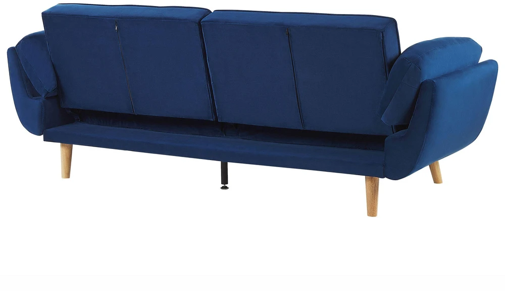 Beliani ASBY 3 vietų išskleidžiama sofa, veliūras, tamsiai mėlyna