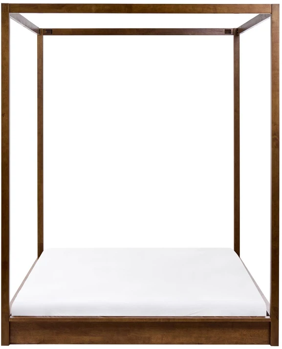 Beliani Baldakiminė lova HERLIERE iš medienos, 160 × 200 cm, tamsiai ruda