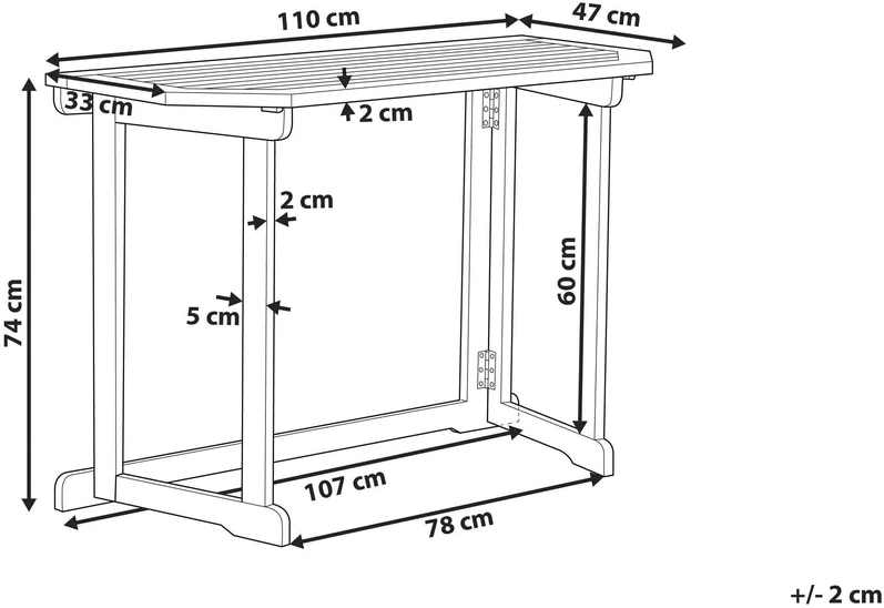 Beliani Balkono stalas TREIA 110 cm 47 cm Akacijos mediena Rudas
