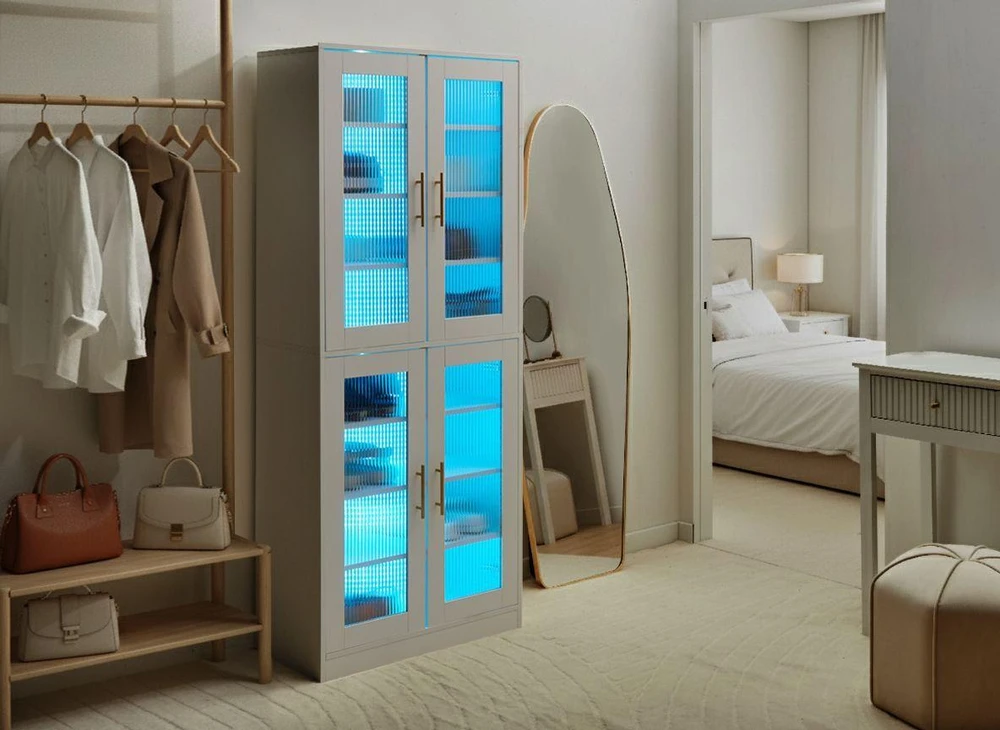 Beliani Batų spintelė GRIFFITH su LED apšvietimu, balta