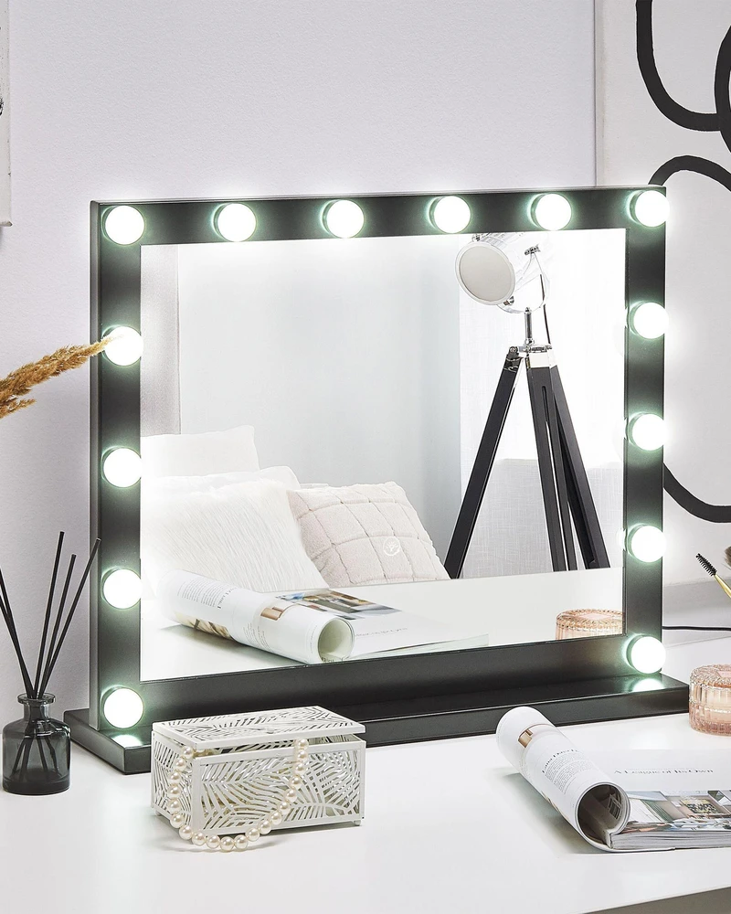 Beliani BEAUVOIR pastatomas LED makiažo veidrodis, juodas