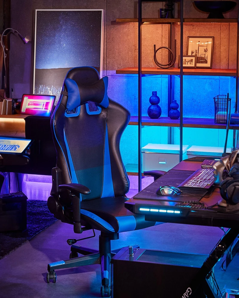 Beliani Birojo kėdė GAMER ekologiška oda tamsiai mėlyna