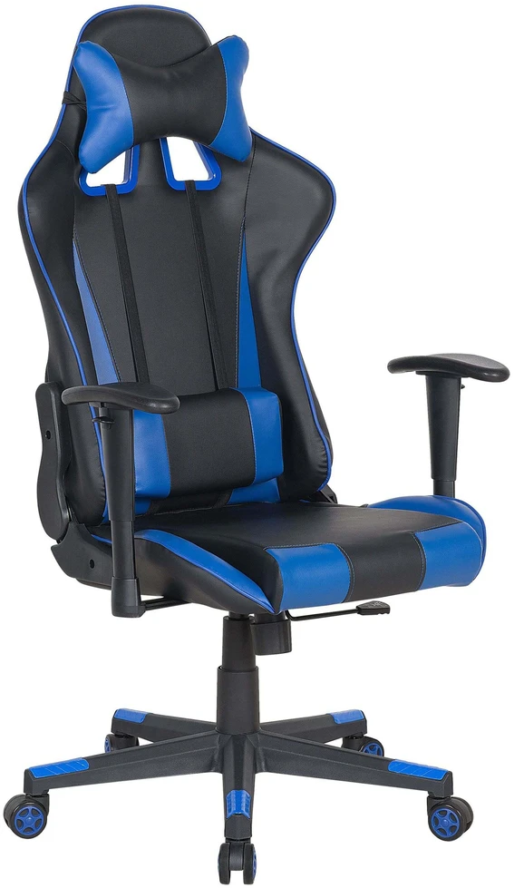 Beliani Birojo kėdė GAMER ekologiška oda tamsiai mėlyna