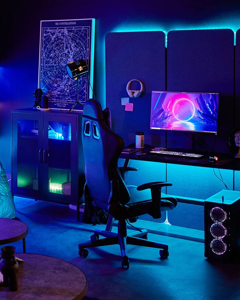Beliani Birojo kėdė GAMER ekologiška oda tamsiai mėlyna