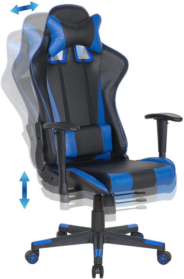 Beliani Birojo kėdė GAMER ekologiška oda tamsiai mėlyna