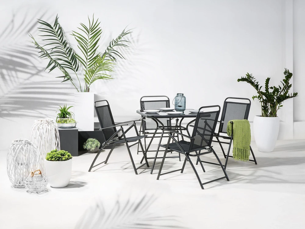Beliani Bistro stalas LIVO 80 cm 80 cm Stiklas Juodas