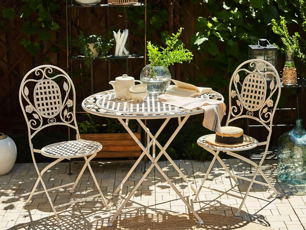 Beliani Bistro staliukas BIVIO 90 cm skersmens, metalinis, kreminės spalvos