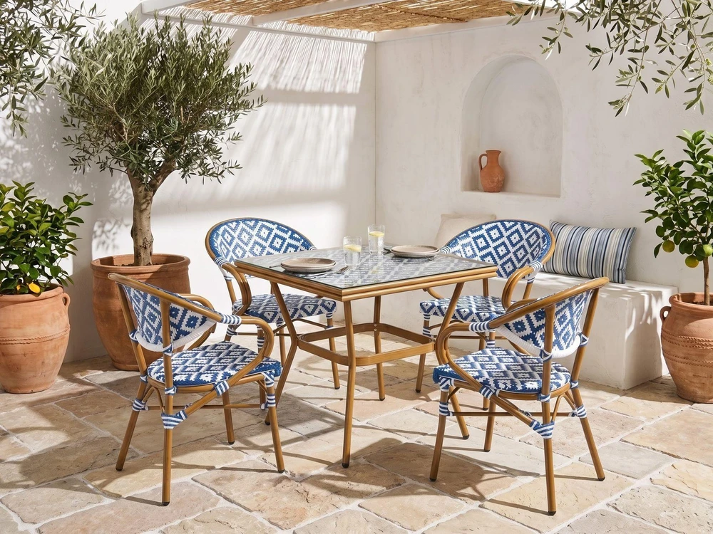 Beliani Bistro staliukas CASPRI 80 cm 80 cm technoratanas mėlyna/balta