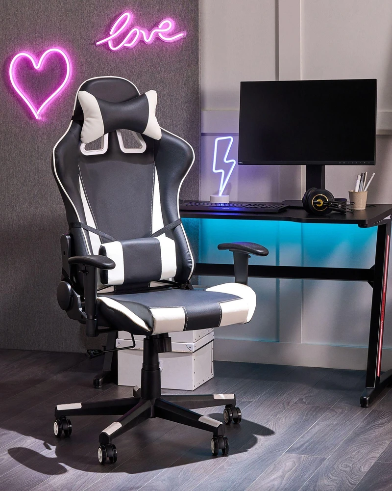 Beliani Biuro kėdė GAMER eko oda balta