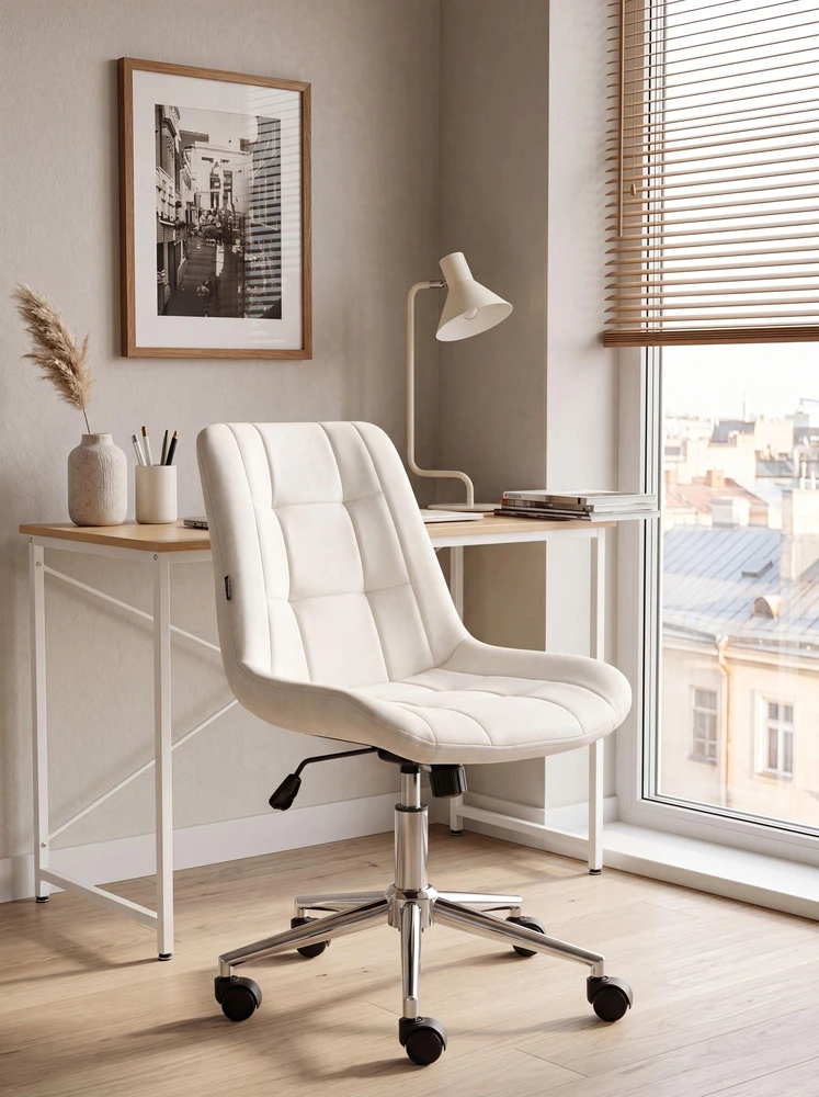 Beliani Biuro kėdė MELROSE veliūrinė, kreminė balta