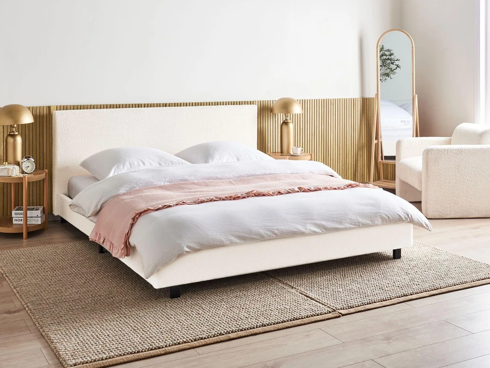 Beliani Boucle lova ALBI 180 x 200 cm kreminės baltos spalvos