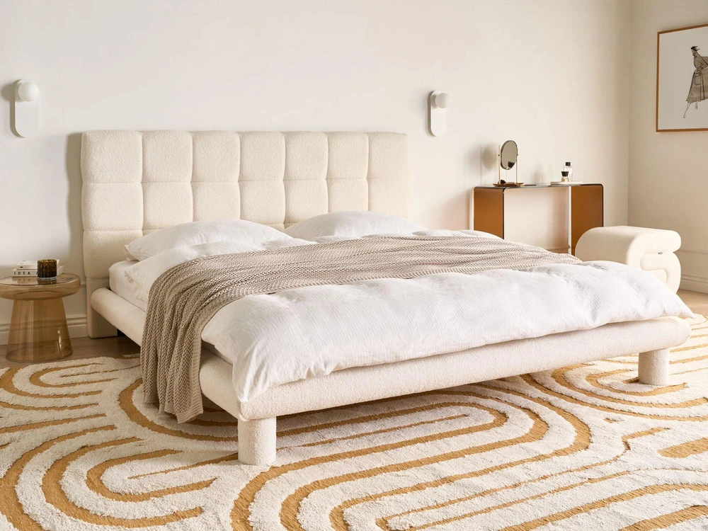 Beliani „Boucle“ lova CRESSAT 180 x 200 cm, kreminė balta