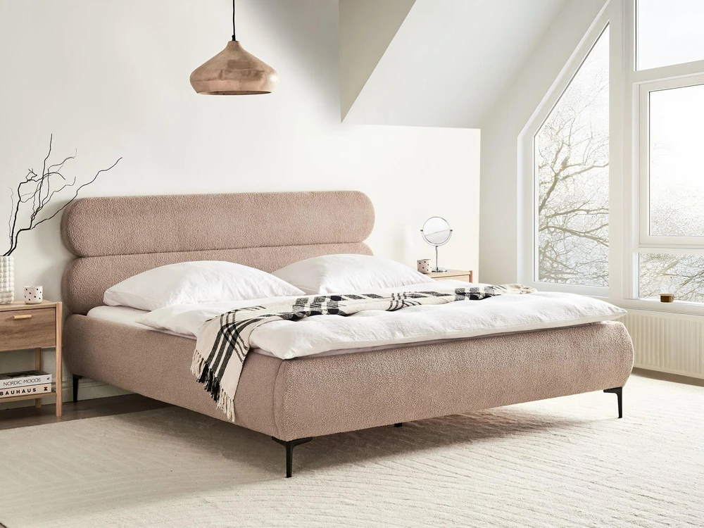 Beliani Boucle lova LESSAY 180 x 200 cm, smėlio ir pilkos spalvos