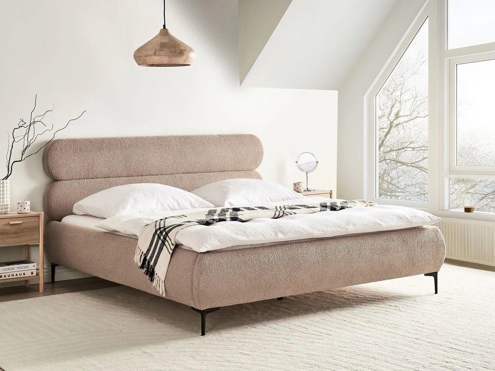 Beliani Boucle lova LESSAY 180 x 200 cm, smėlio ir pilkos spalvos