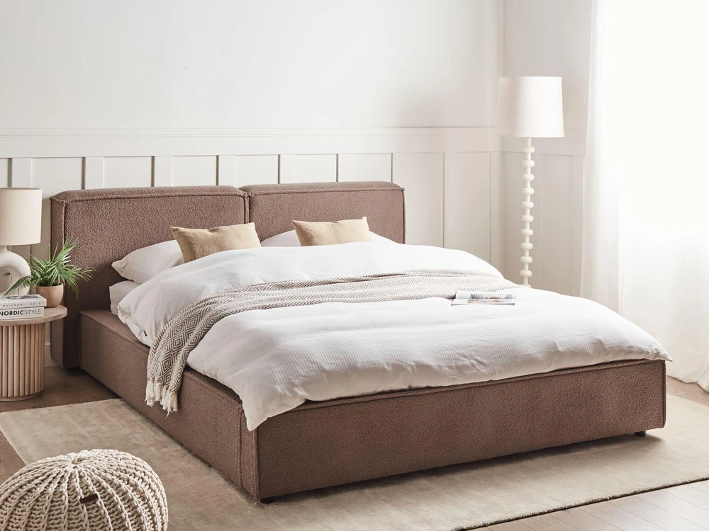 Beliani Bouclé lova LINARDS 180 x 200 cm, ruda