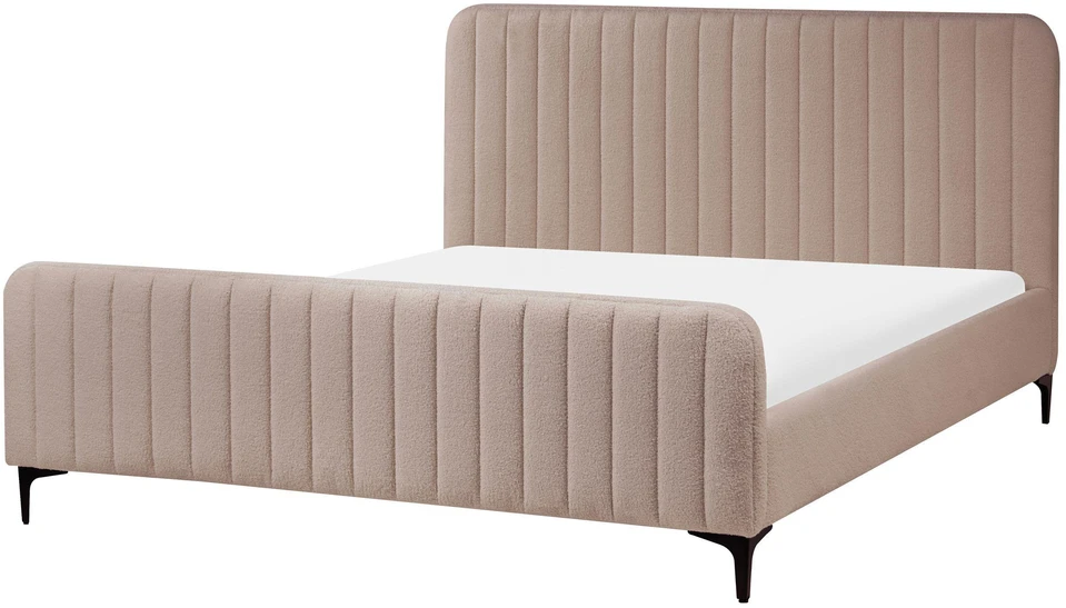 Beliani Boucle lova LUNAN 160 x 200 cm, smėlio ir pilkos spalvos