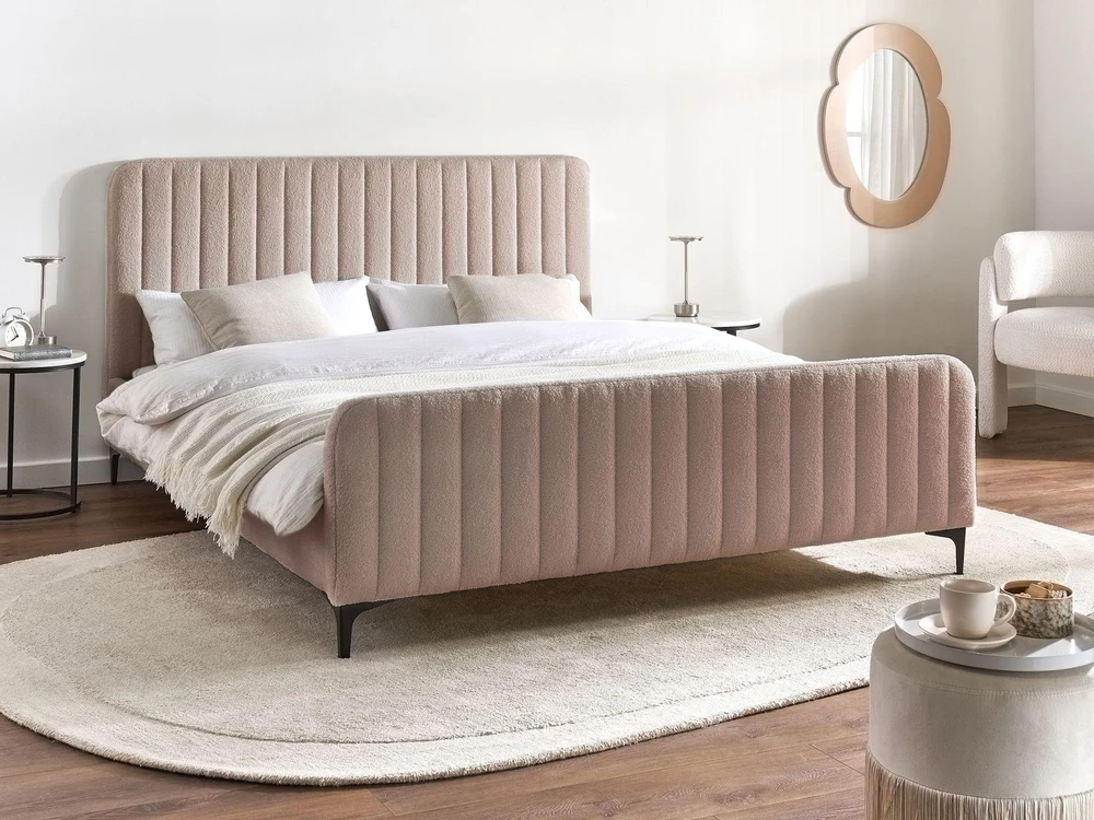 Beliani Boucle lova LUNAN 160 x 200 cm, smėlio ir pilkos spalvos