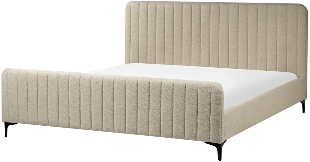 Beliani Boucle lova LUNAN 180 x 200 cm smėlio spalvos