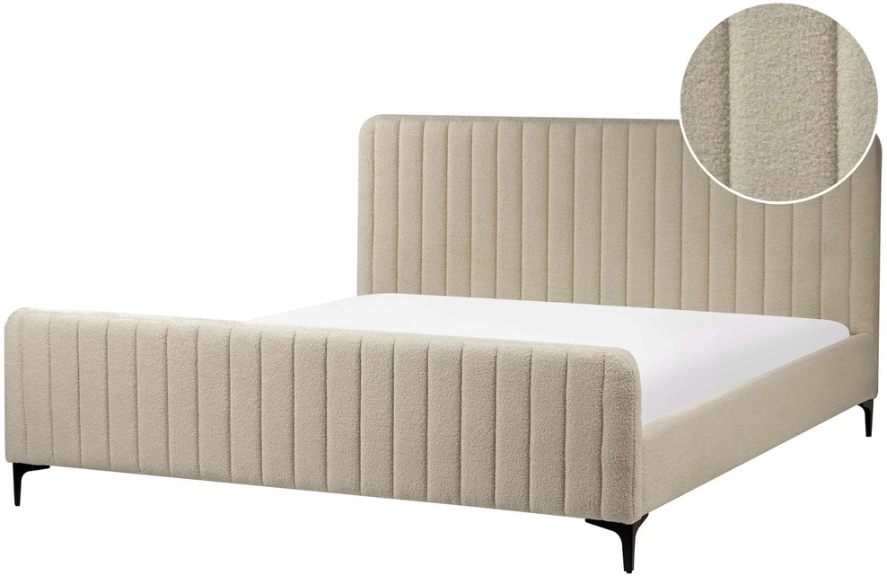 Beliani Boucle lova LUNAN 180 x 200 cm smėlio spalvos