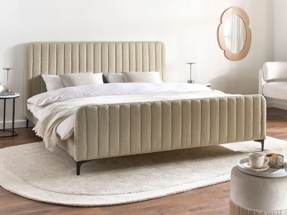 Beliani Boucle lova LUNAN 180 x 200 cm smėlio spalvos