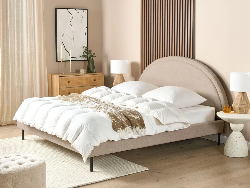 Beliani Bouclé lova MARGUT 180 x 200 cm smėlio spalvos
