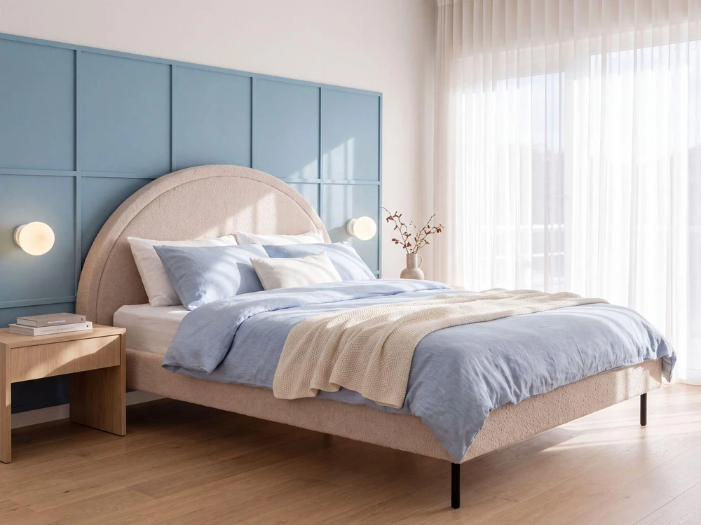 Beliani Bouclé lova MARGUT 180 x 200 cm smėlio spalvos