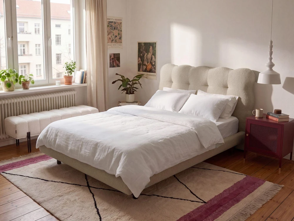 Beliani Boucle lova SOULISSE 120 x 200 cm, smėlio spalvos