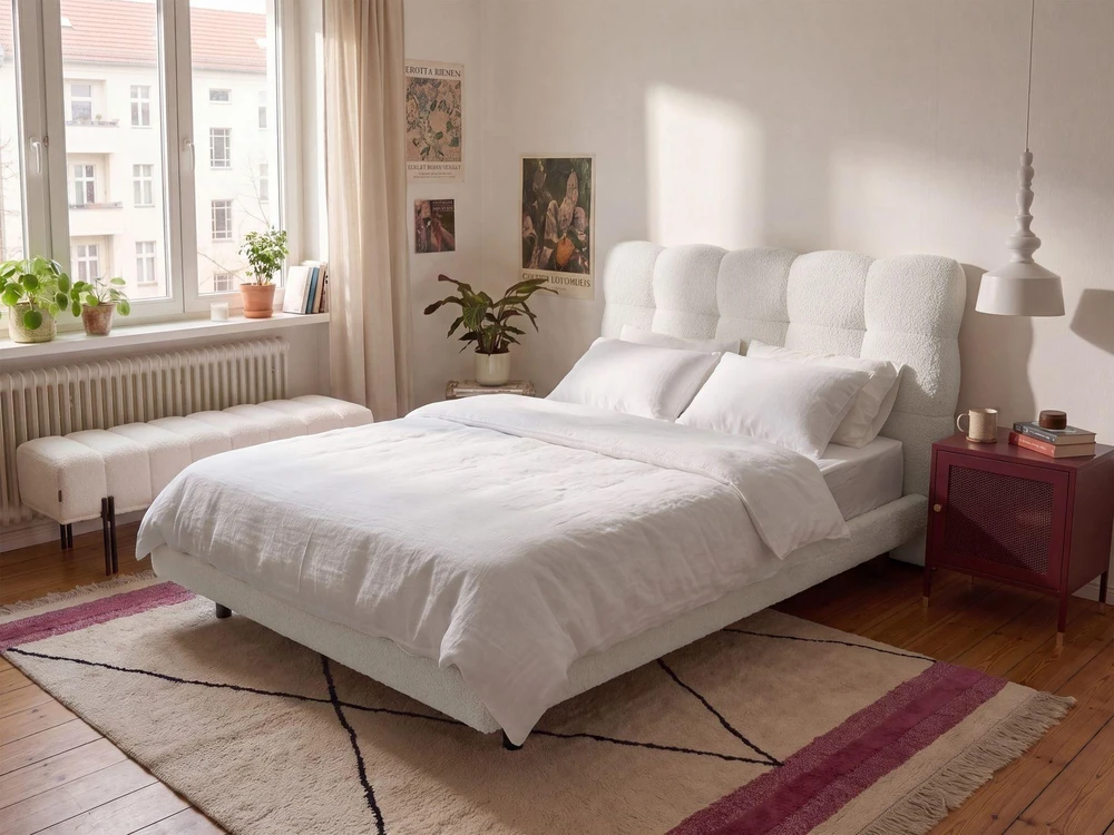 Beliani Bouclé lova SOULISSE 120 x 200 cm, balkšva