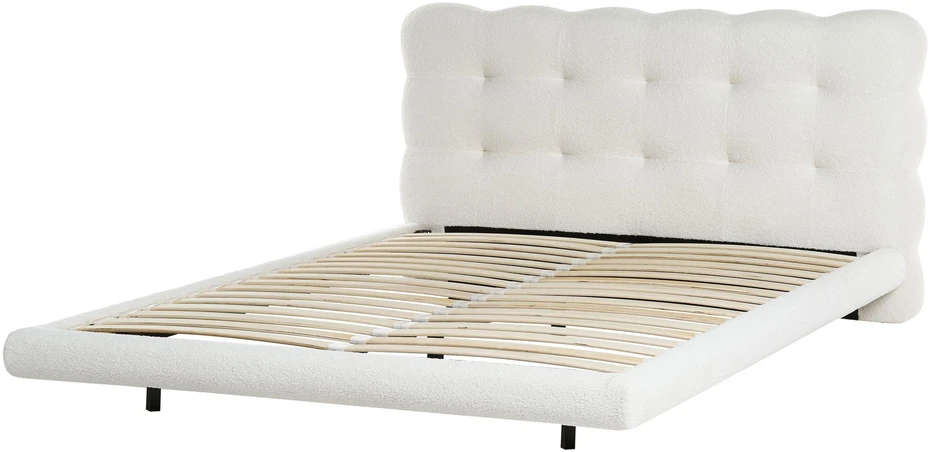 Beliani Boucle lova SOULISSE 140 x 200 cm, sulaužyta balta