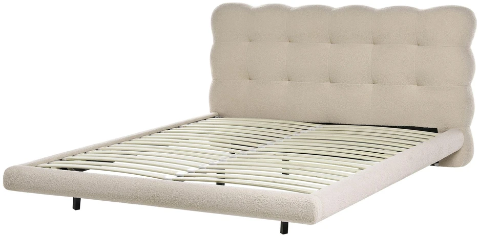 Beliani Bouclé lova SOULISSE 140 x 200 cm, smėlio spalvos