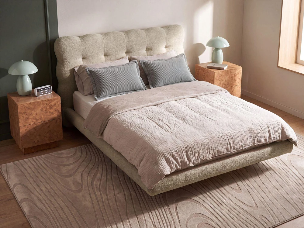 Beliani Bouclé lova SOULISSE 140 x 200 cm, smėlio spalvos
