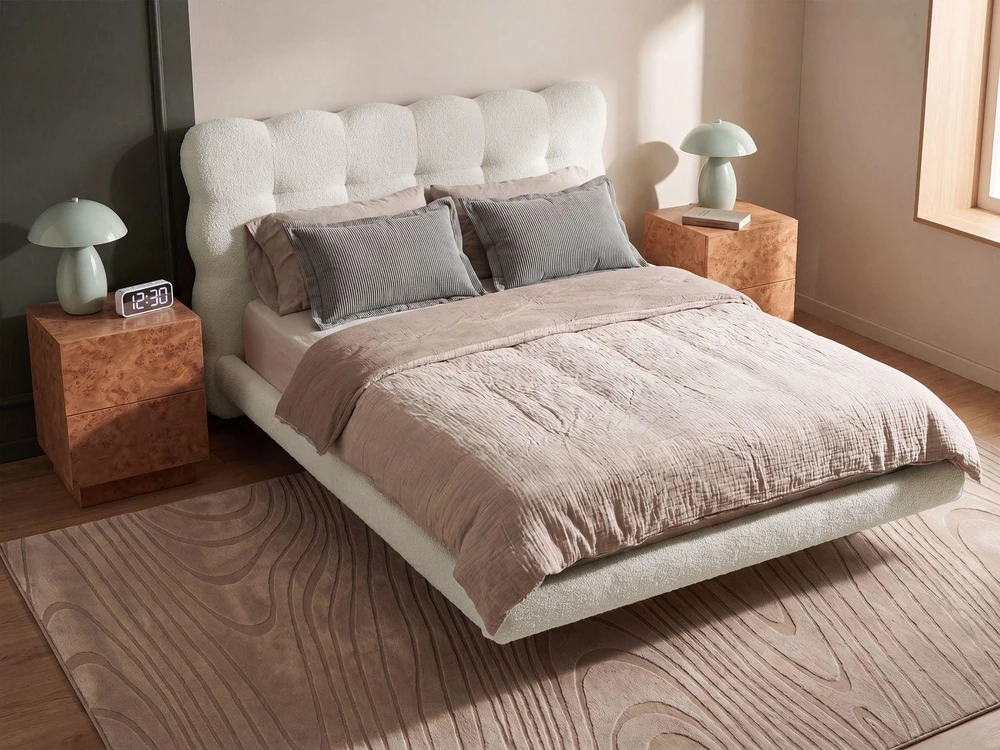 Beliani Boucle lova SOULISSE 140 x 200 cm, sulaužyta balta