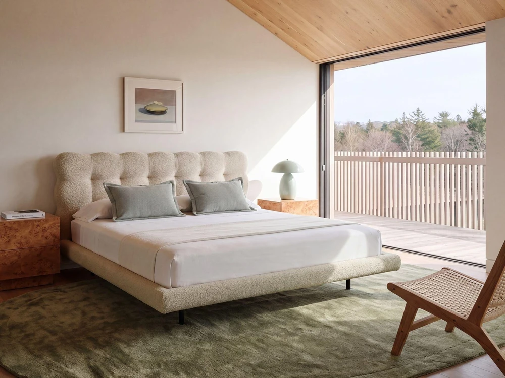 Beliani Boucle lova SOULISSE 180 x 200 cm, smėlio spalvos