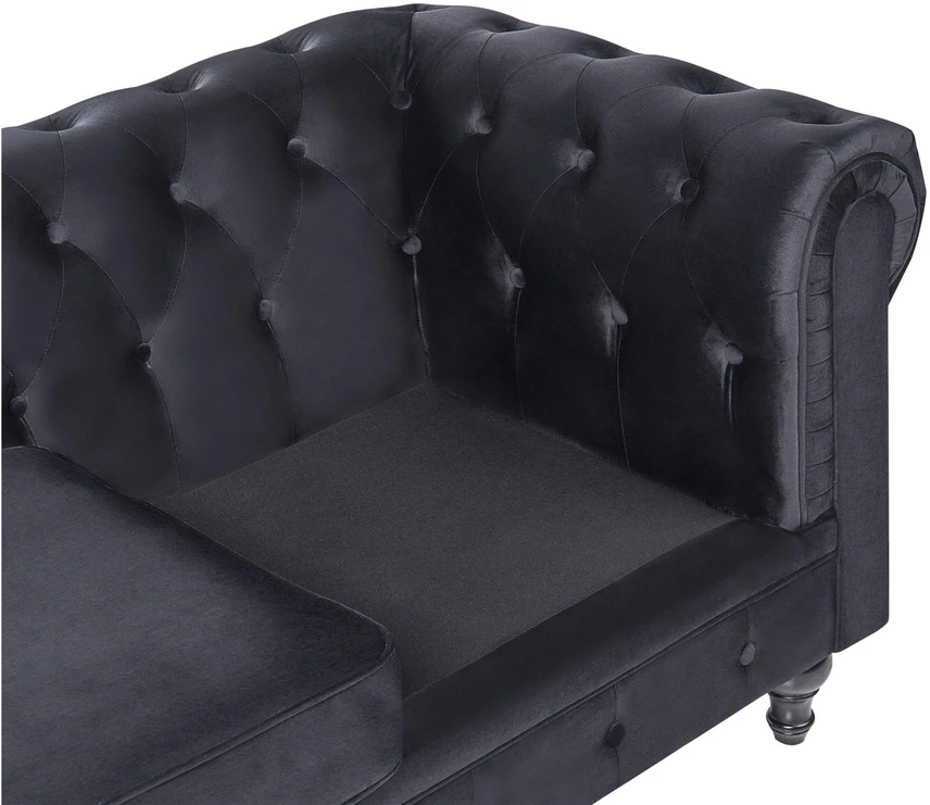 Beliani CHESTERFIELD 3 vietų sofa, veliūrinė, juoda