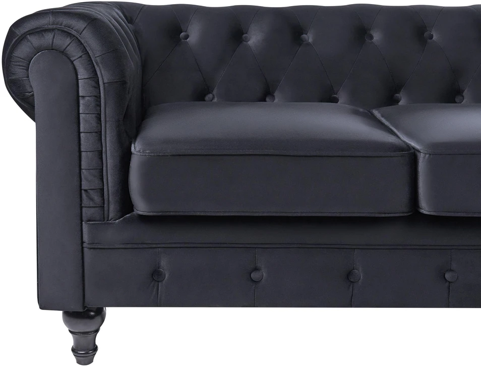 Beliani CHESTERFIELD 3 vietų sofa, veliūrinė, juoda