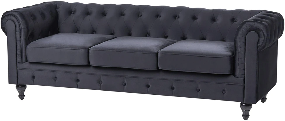 Beliani CHESTERFIELD 3 vietų sofa, veliūrinė, juoda