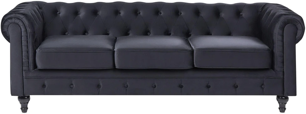 Beliani CHESTERFIELD 3 vietų sofa, veliūrinė, juoda