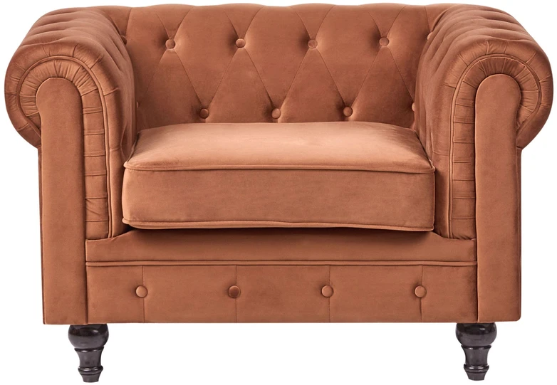 Beliani CHESTERFIELD fotelis, aksomas, aukso rudos spalvos