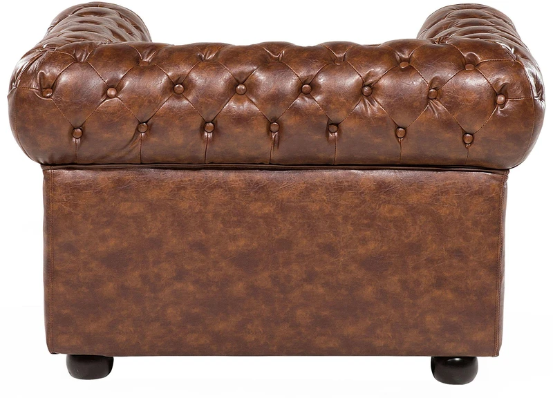Beliani CHESTERFIELD fotelis iš dirbtinės odos, aukso rudos spalvos