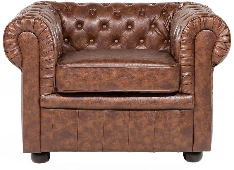 Beliani CHESTERFIELD fotelis iš dirbtinės odos, aukso rudos spalvos