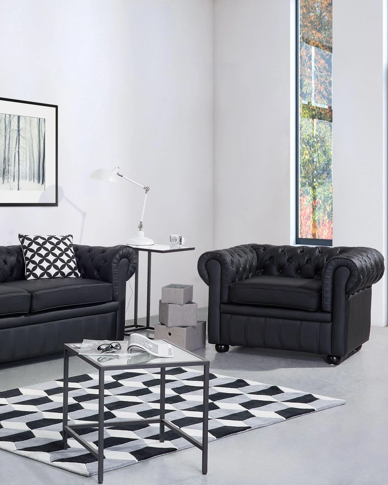 Beliani CHESTERFIELD fotelis iš natūralios odos, juodas