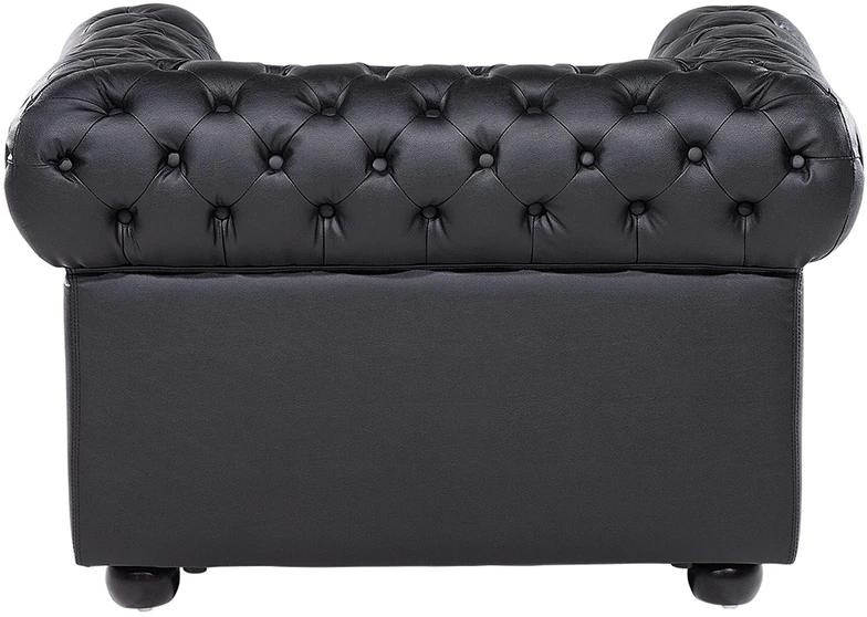 Beliani CHESTERFIELD fotelis iš natūralios odos, juodas