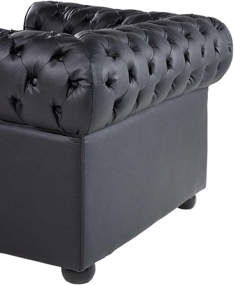 Beliani CHESTERFIELD fotelis iš natūralios odos, juodas