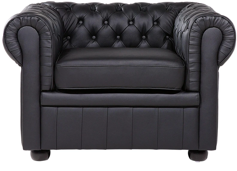 Beliani CHESTERFIELD fotelis iš natūralios odos, juodas