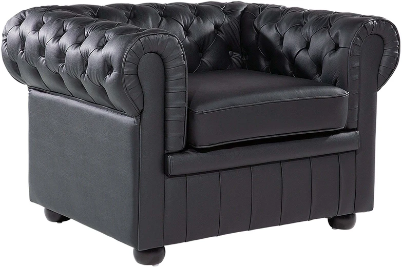 Beliani CHESTERFIELD fotelis iš natūralios odos, juodas