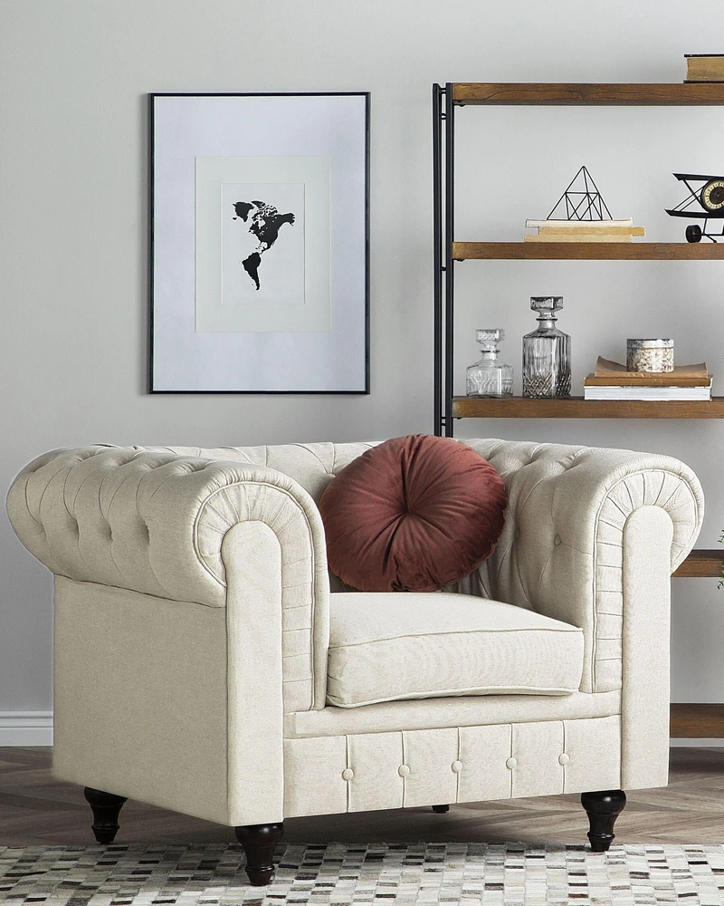 Beliani CHESTERFIELD fotelis, smėlio spalvos
